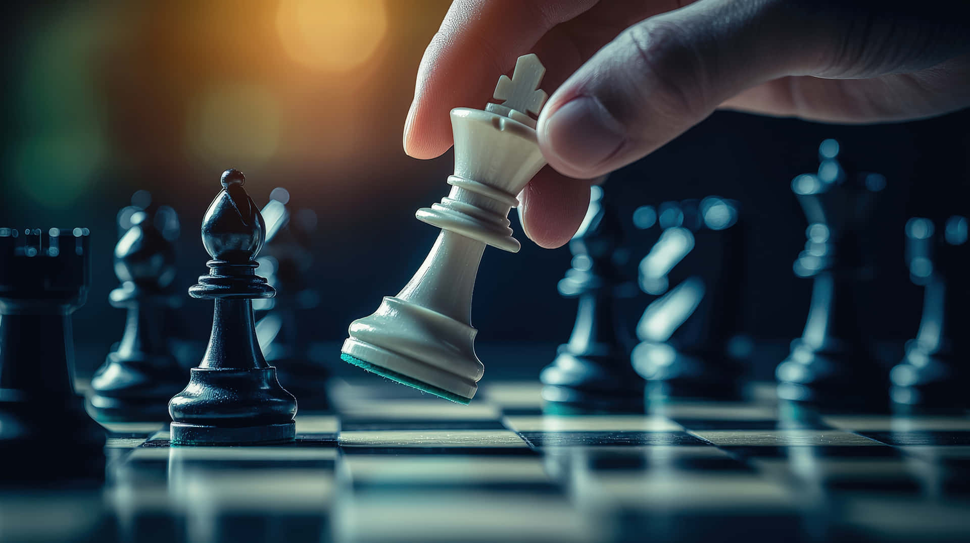 A Close-up Of A Hand Moving A Chess Piece, With Dramatic Lighting And Depth Of Field Wallpaper
