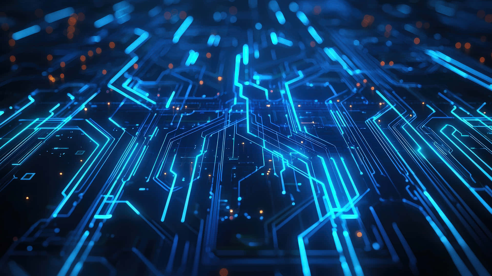 A Close-up Of An Advanced Digital Circuit Board With Glowing Blue Lines, Symbolizing Technology, Ai Wallpaper
