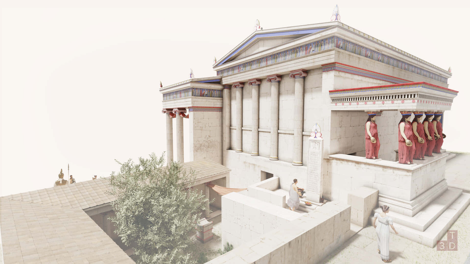 A Creative Drawing Of The Erechtheion's Complete Architectural Version Wallpaper