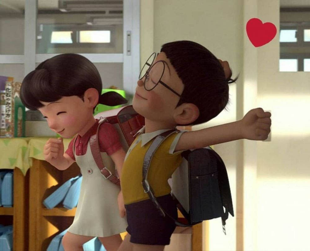 Download A Cute Nobita And Shizuka In Love Wallpaper 