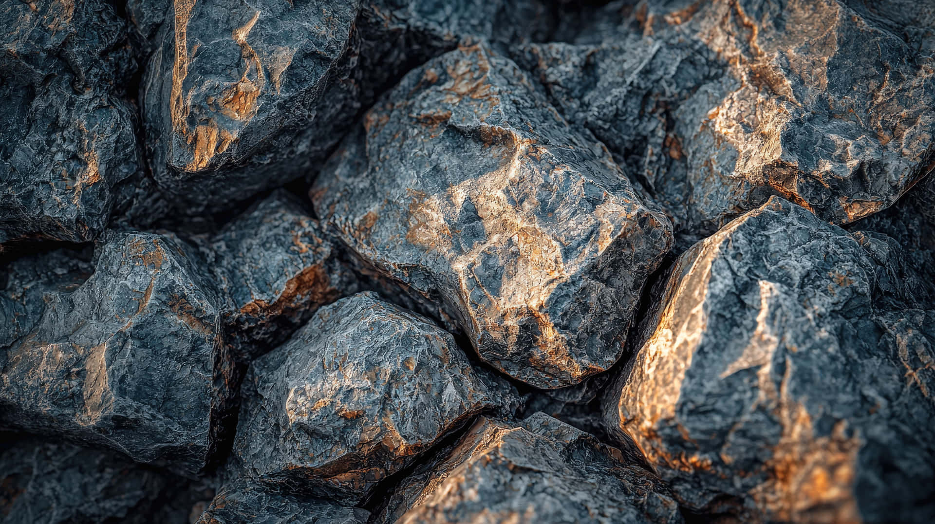 A Detailed Close-up Of Dark, Textured Rocks With Golden Highlights Wallpaper