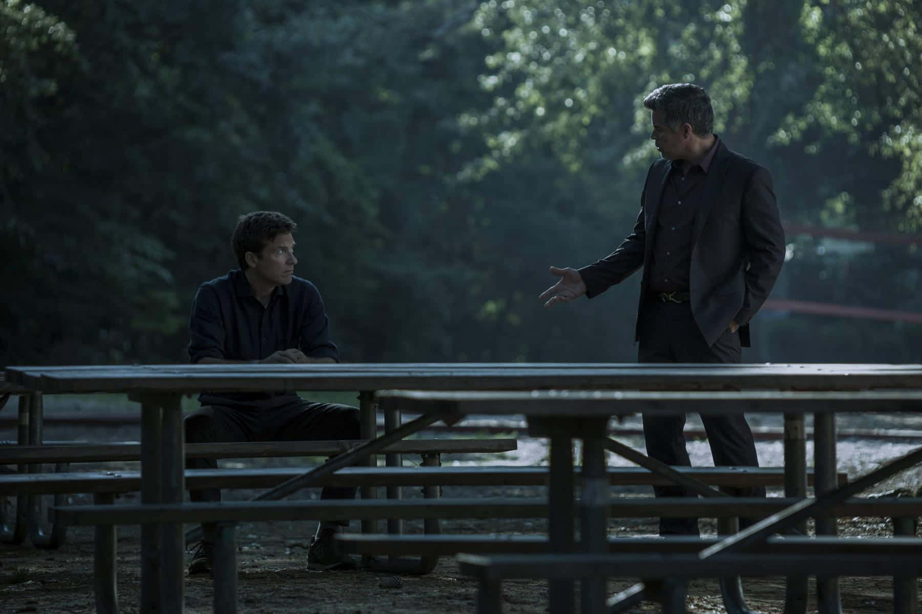 A Dramatic Scene From The Tv Show Ozark With The Main Characters In Intense Discussion. Wallpaper