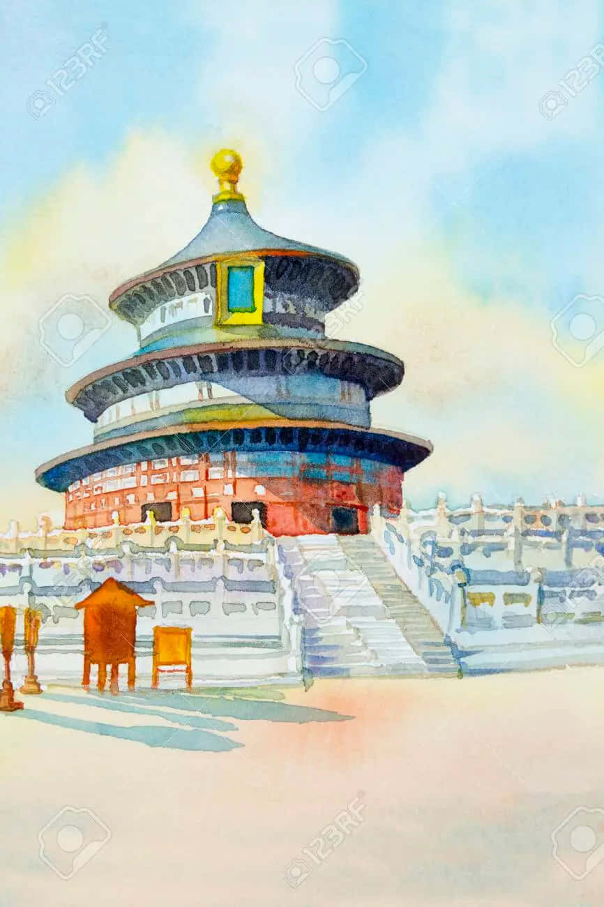 A Drawing Of The Temple Of Heaven Wallpaper