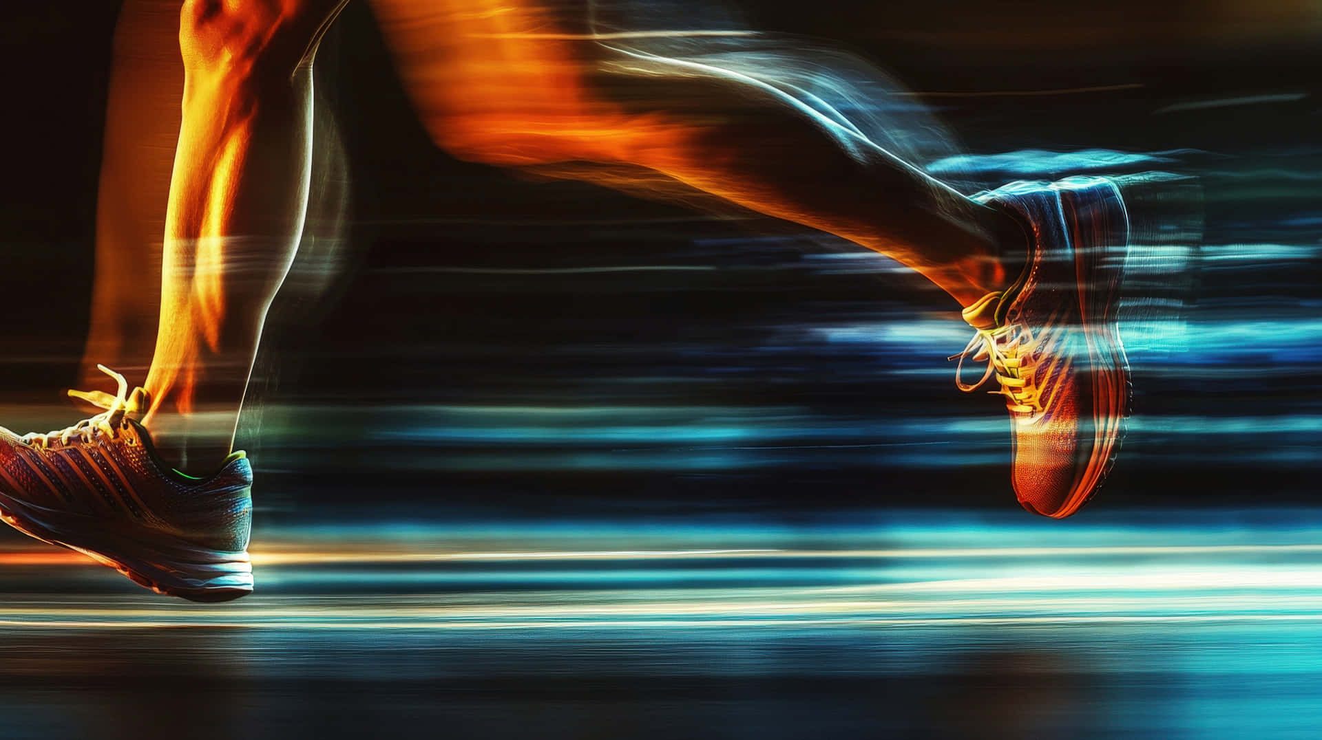A Dynamic Image Of A Runner's Legs With A Futuristic Blue Glow And Speed Bursts Wallpaper