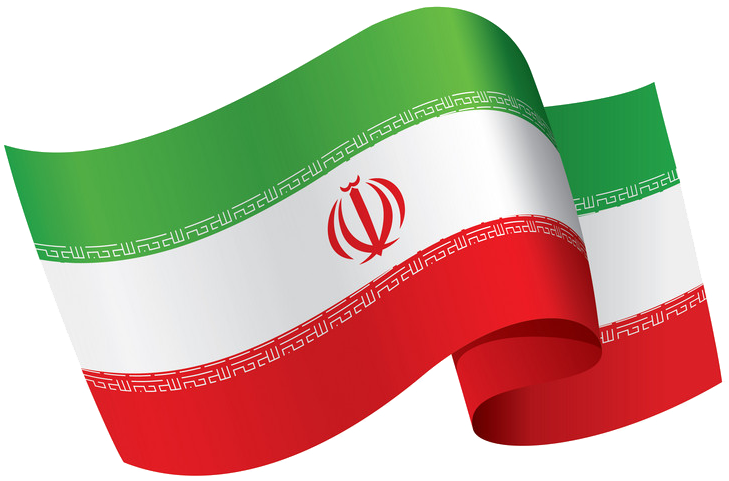 Iranian National Flag Waving PNG — A digitally rendered Iranian flag with green white and red stripes and central emblem waves dynamically against a transparent background.