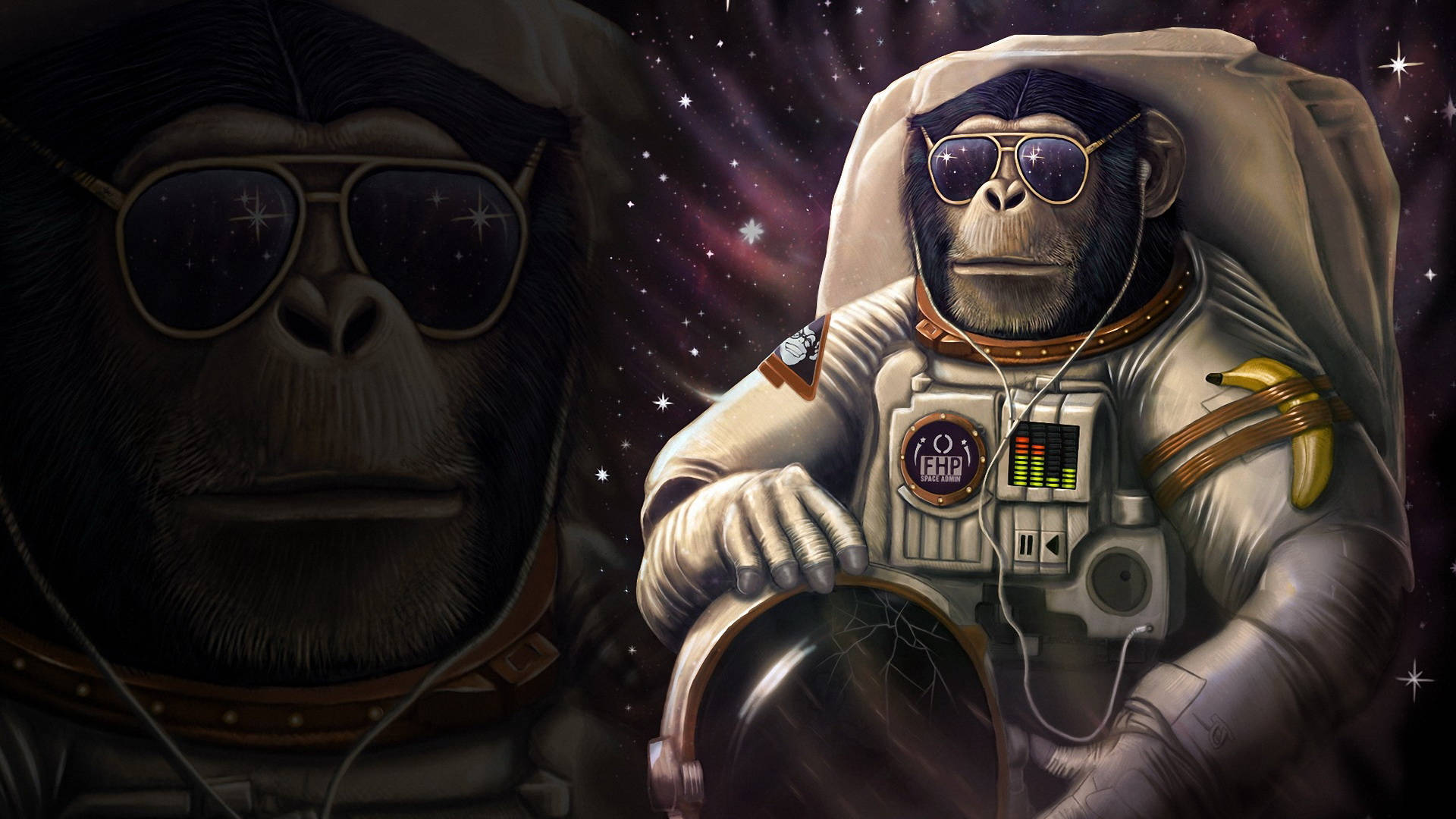 En sjov abe astronaut i rummet Wallpaper