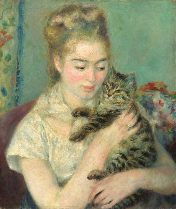 Einmädchen Und Die Katze Von Renoir Wallpaper