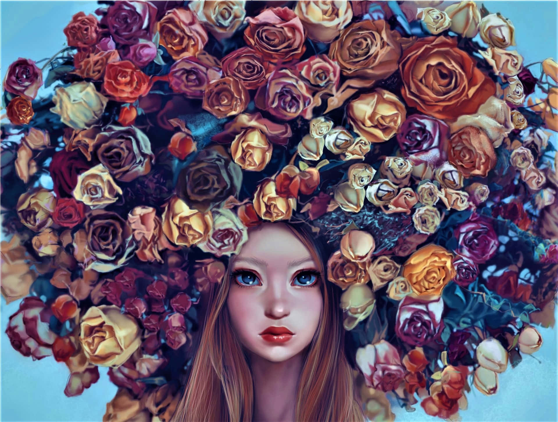 A Girls Head With Flowers Wallpaper