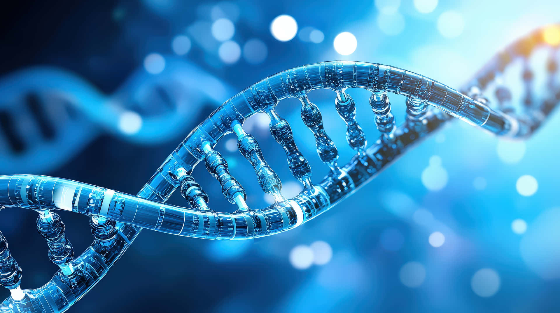 A Glowing, High-tech Dna Strand Floating In A Digital Environment, Representing Biotechnoly Wallpaper