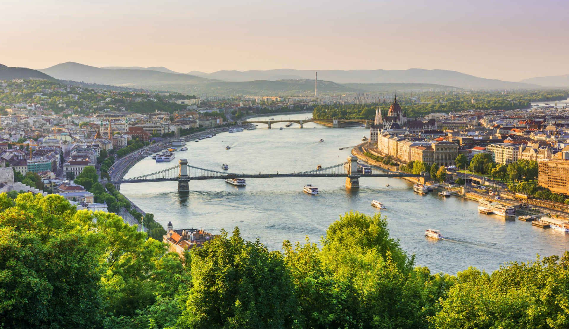 a view of the danube river and budapest city Wallpaper