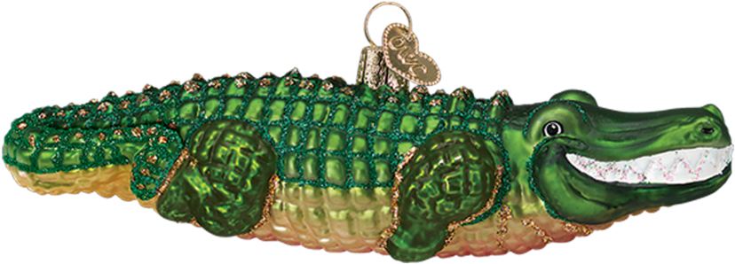 A Green And Gold Crocodile Ornament PNG