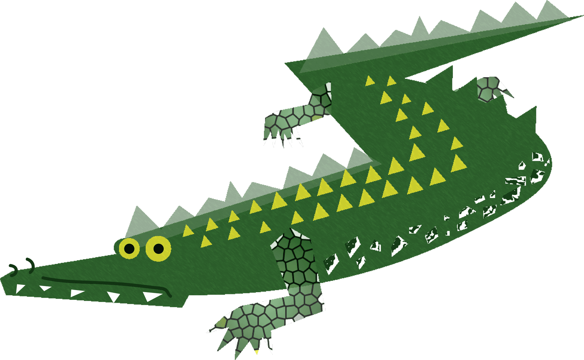 A Green Crocodile With Yellow Triangles PNG