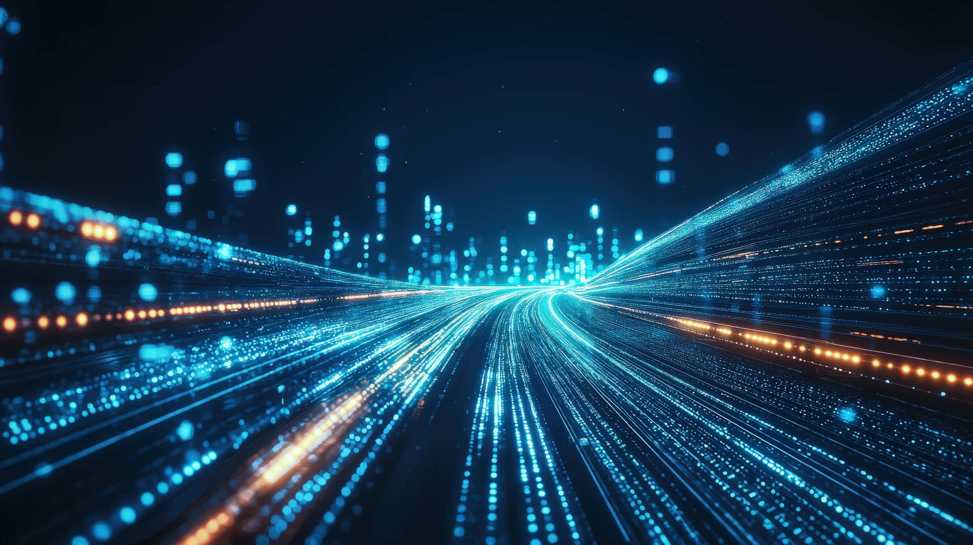 A High-speed Futuristic Digital Highway With Glowing Blue Light Trails, Representing Fast Data Flow Wallpaper