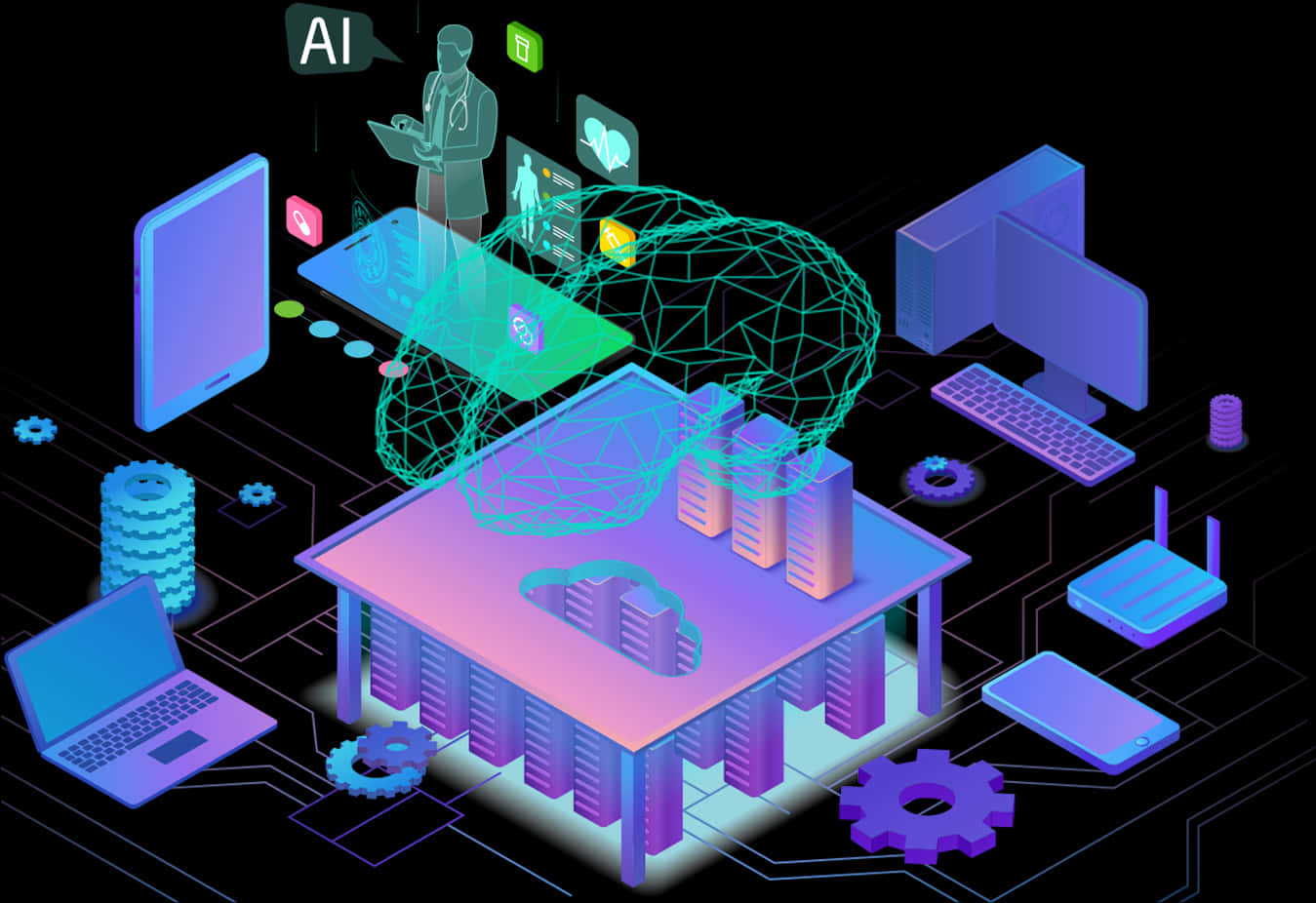 A I Technology Network Illustration PNG