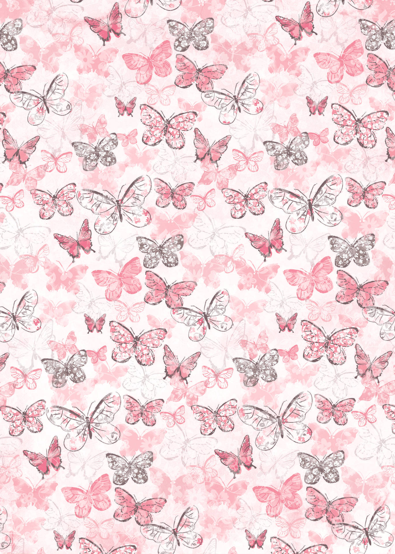 A Kaleidoscope Of Gray And Cute Pink Butterfly Wallpaper
