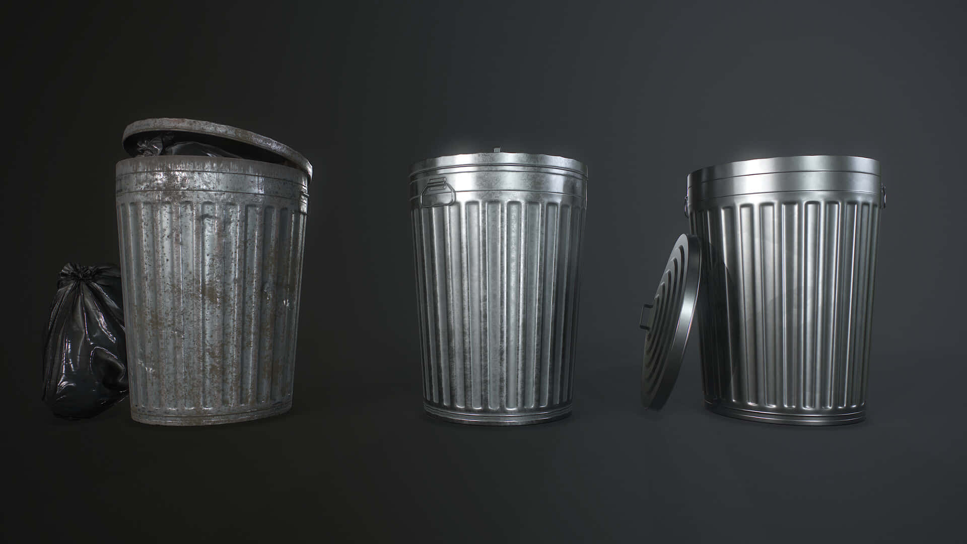 A Line Of Metal Trash Cans With Lid Wallpaper