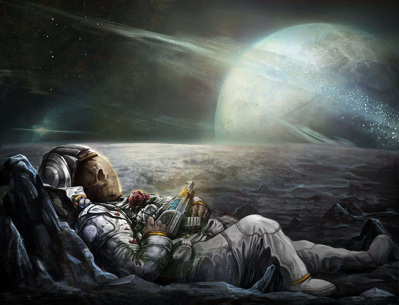 A Lone Astronaut Exploring The Moon's Surface Wallpaper