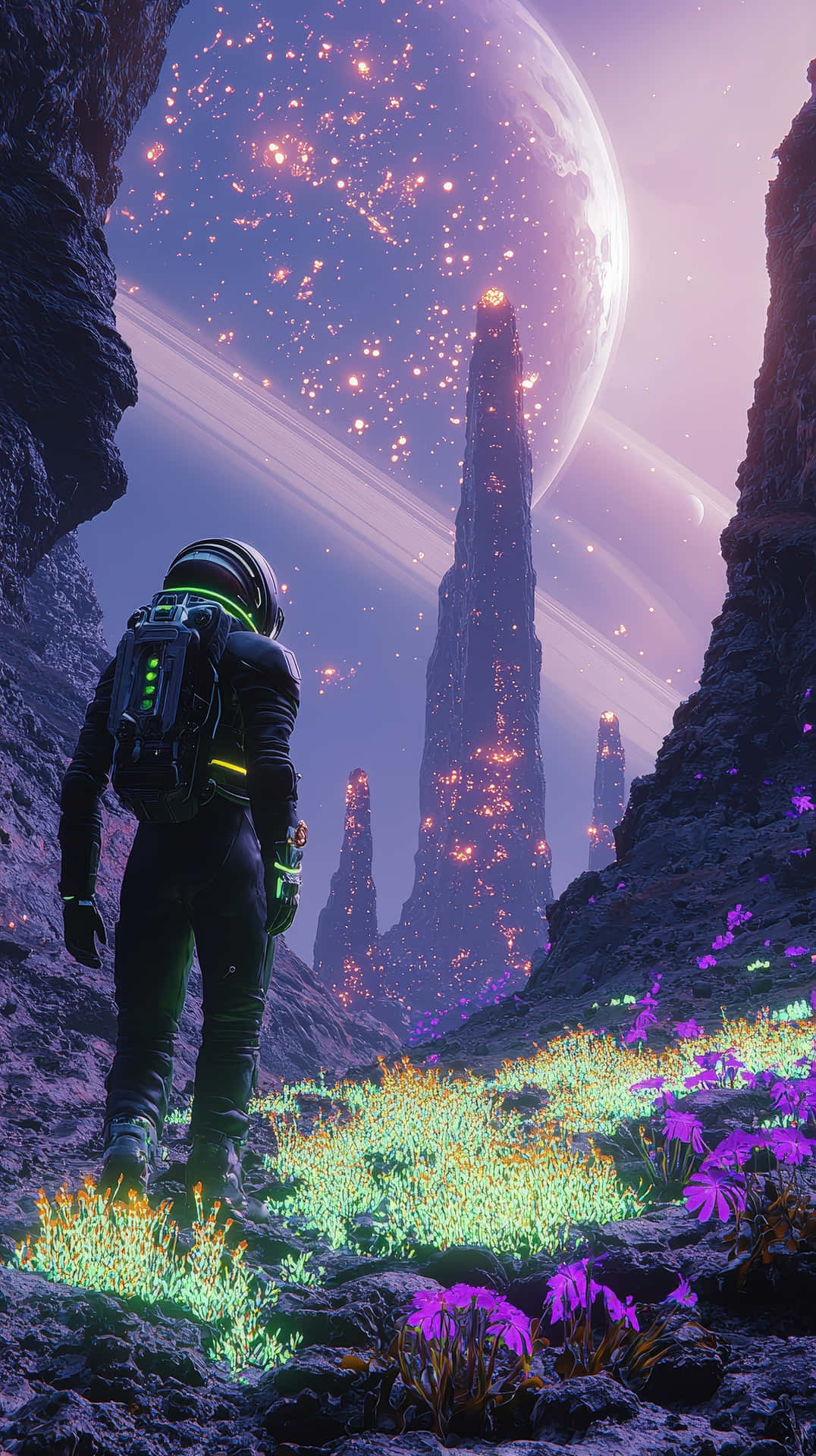 A Lone Astronaut In A High-tech Spacesuit Walks Through A Mysterious Alien Landscape Wallpaper
