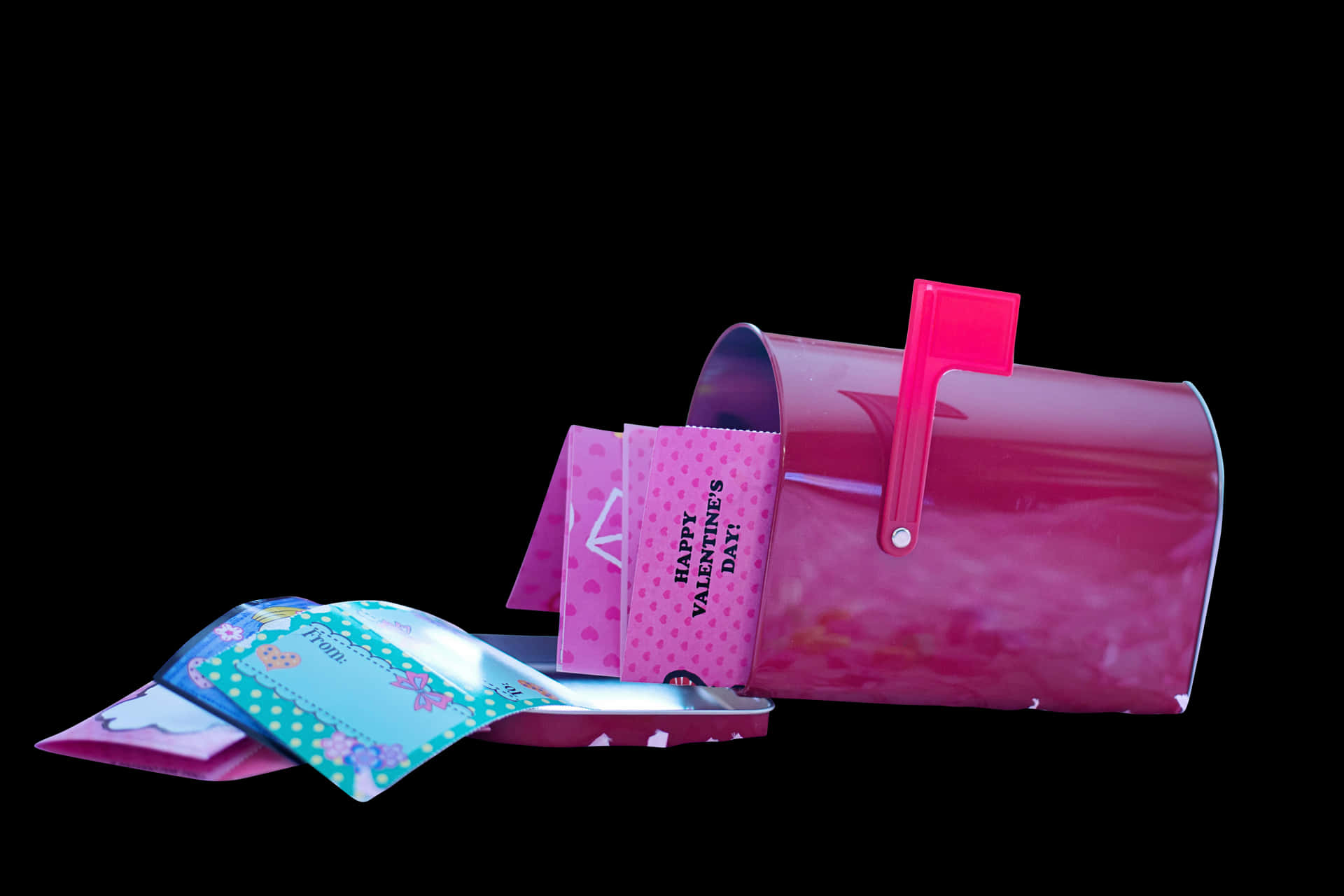 A Mailbox With A Card And A Heart Shaped Box PNG