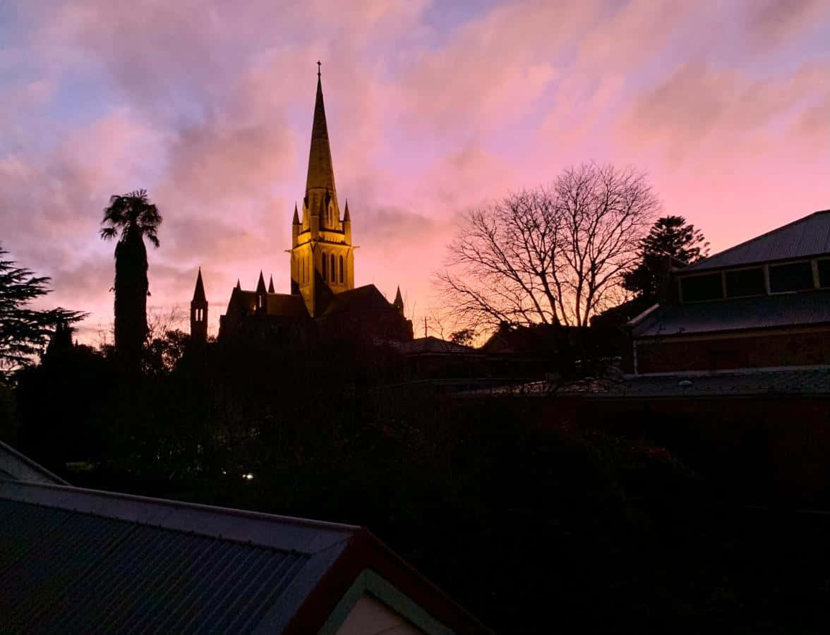 Een Majestueus Uitzicht Op Bendigo Stad Bij Zonsondergang Achtergrond