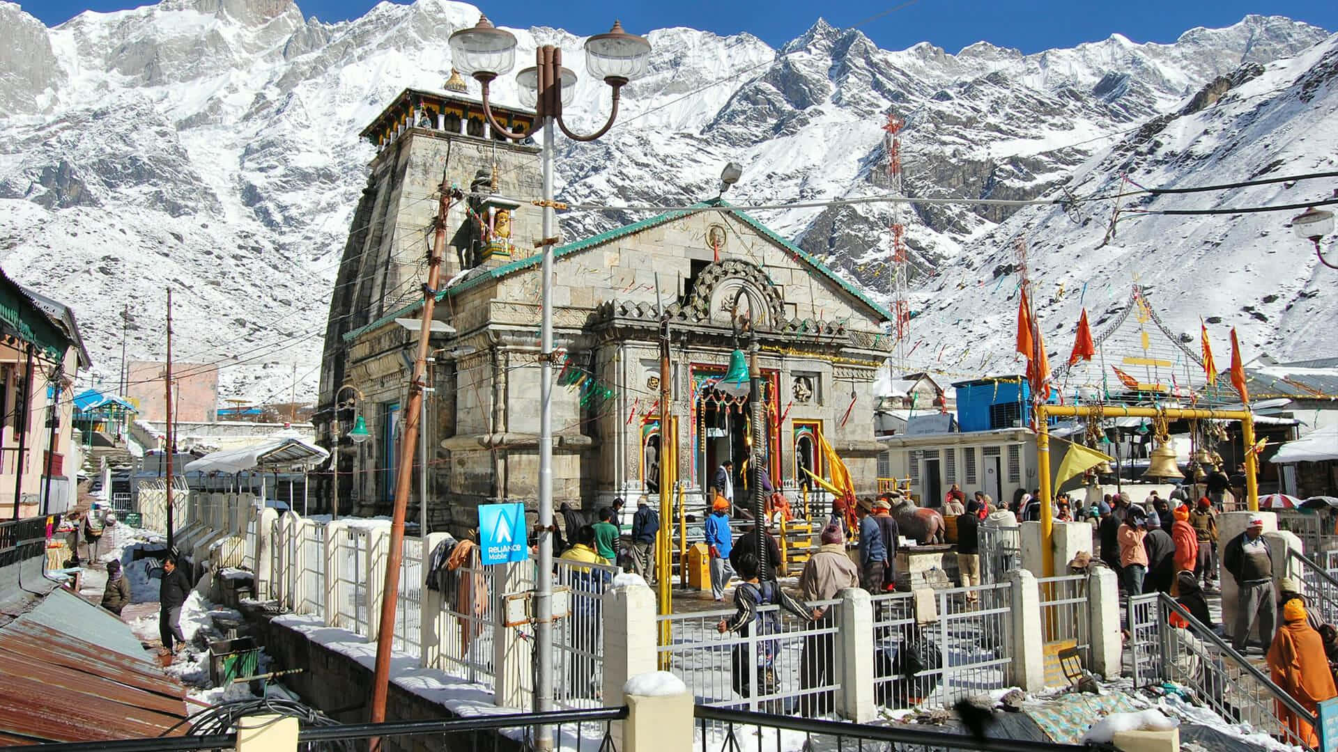 A Majestic View Of Kedarnath Temple Against Snowy Peaks