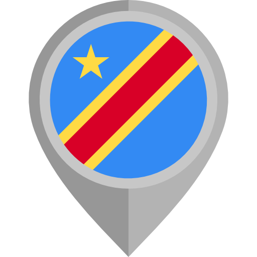 Congo Location Icon PNG — A gray map pin icon featuring the flag of the Democratic Republic of the Congo with blue red yellow and a star.
