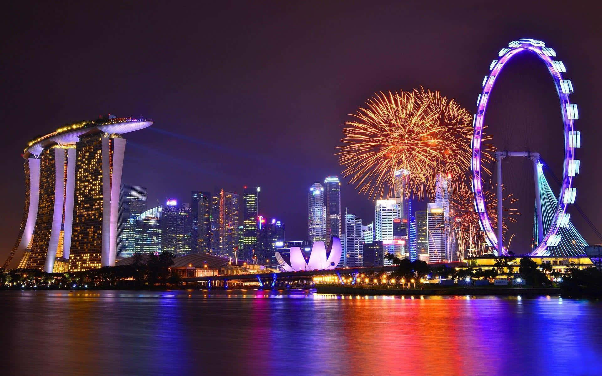 "a Mesmerizing Sunset Over Singapore's Skyline"