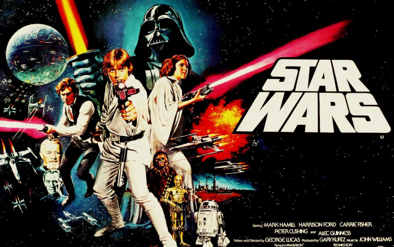 The iconic scene from Star Wars: A New Hope between Luke Skywalker and Obi Wan Kenobi Wallpaper