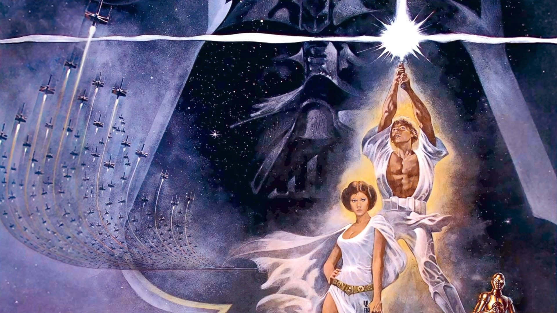 Luke Skywalker stares intently into a vast galaxy. Wallpaper