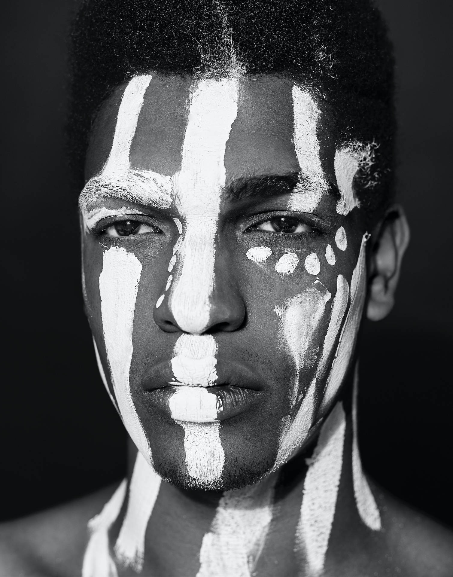 A Painted Face In Black And White Portrait Wallpaper