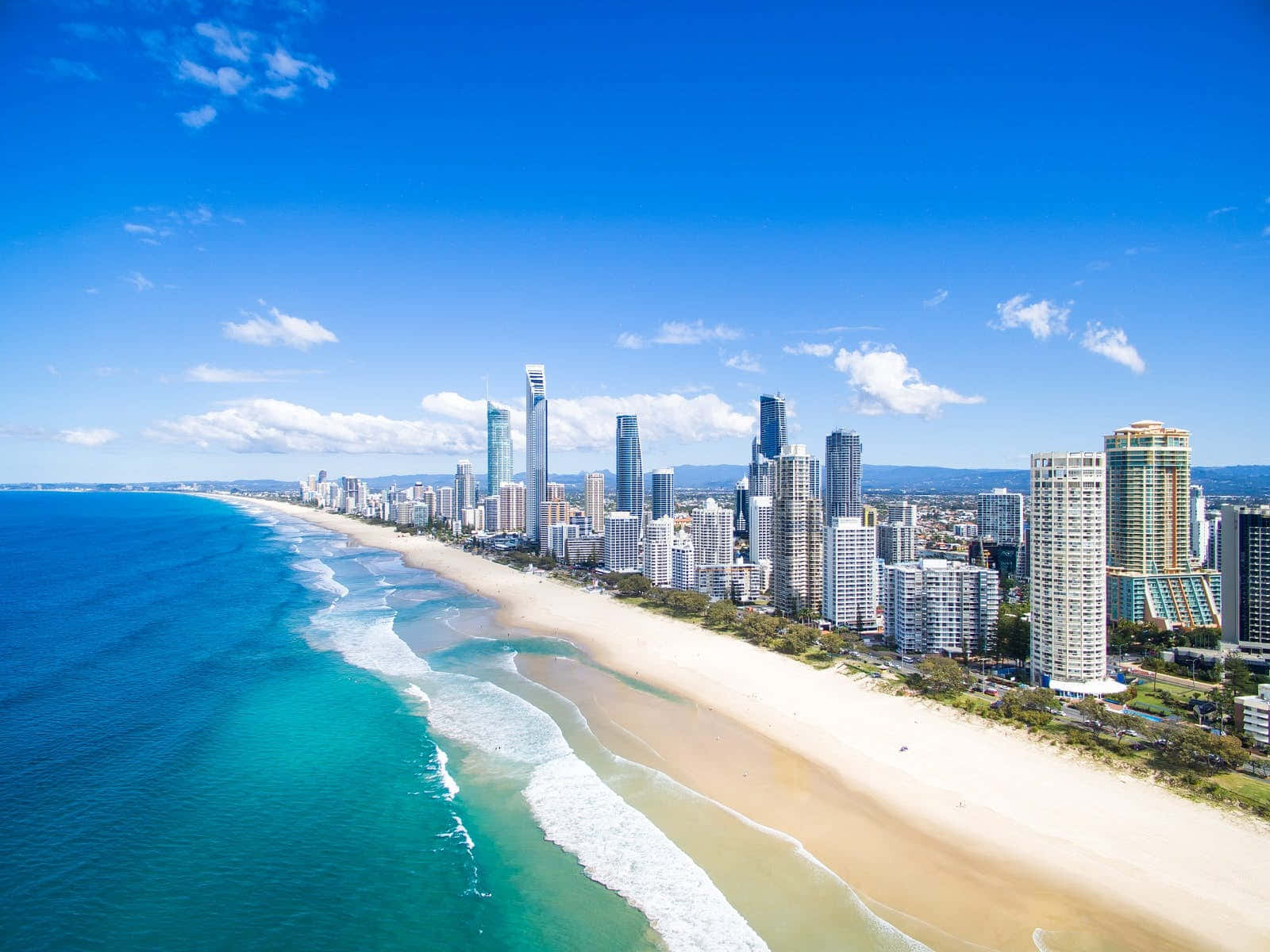 A Panoramic View Of The Gold Coast Skyline At Sunset Wallpaper