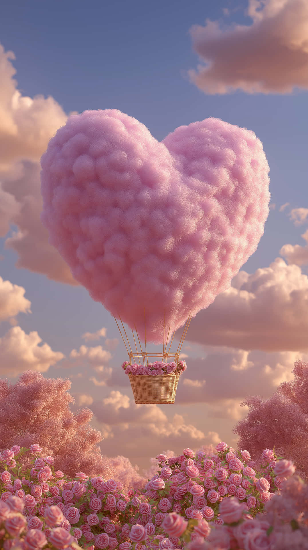 A Pink Heart-shaped Balloon In The Shape Of Cotton Wallpaper