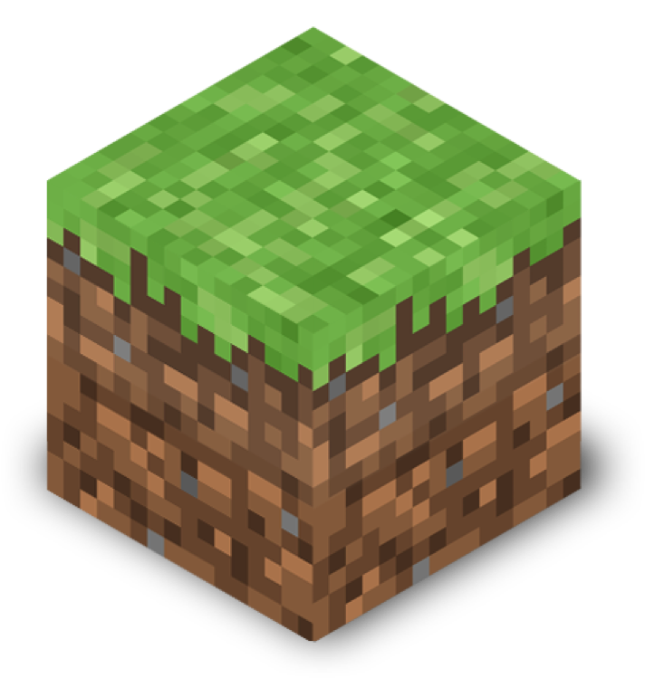 Minecraft_ Grass_ Block_ Icon PNG — A pixelated cube of dirt topped with green grass blocks from a blocky video game world.