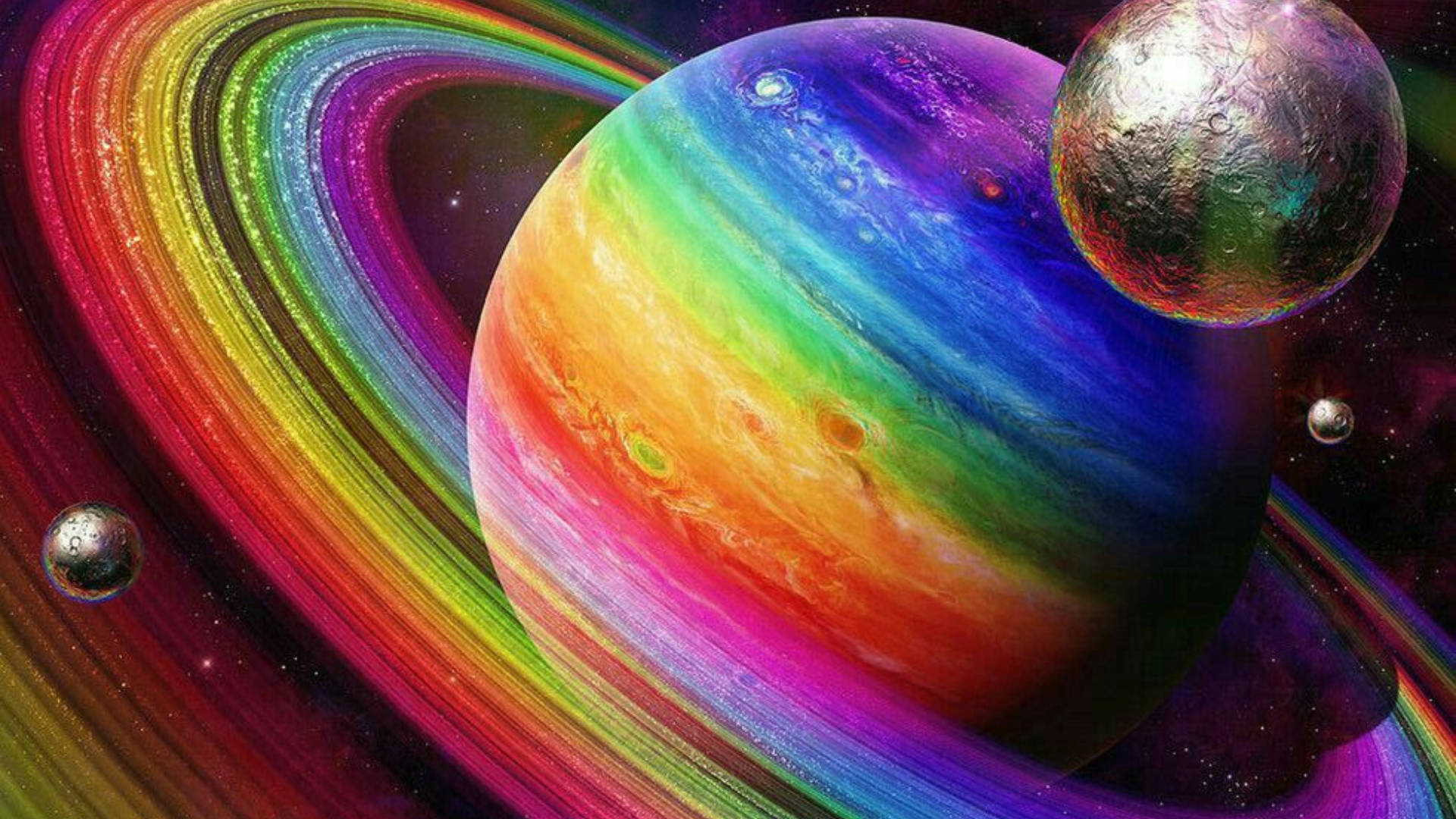 A Planet In Rainbow Galaxy Design Wallpaper