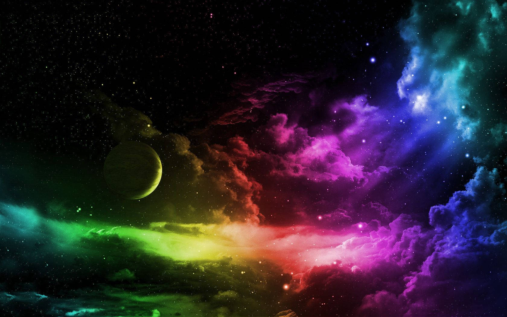En planet under skyerne af en farverig galakse. Wallpaper