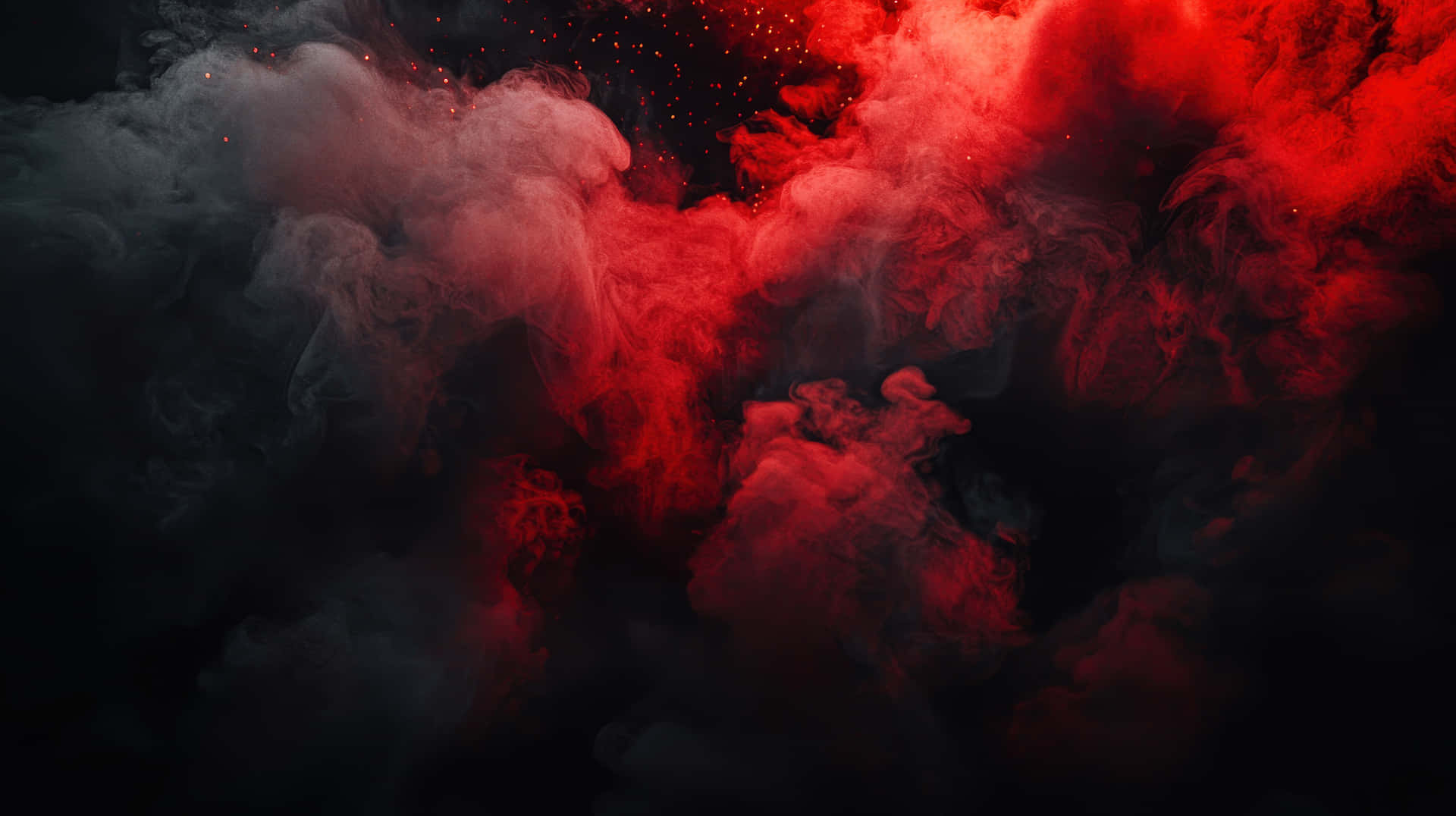 A Powerful Abstract Image Featuring Swirling Red And Black Smoke With Glowing Sparks Wallpaper