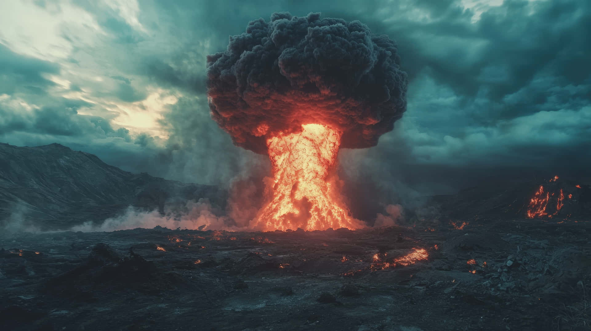 A Powerful Explosion Erupts, Sending A Fiery Mushroom Cloud Into The Sky Wallpaper