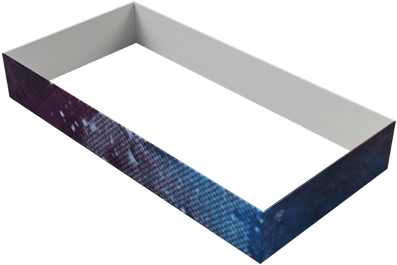 Digital Banner Frame Design PNG — A rectangular box with a cosmic galaxy pattern on its exterior and a stark white interior against a black background.