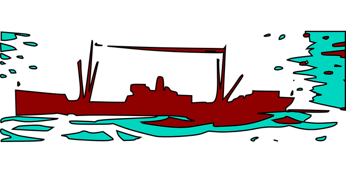 A Red And Blue Silhouette Of A Ship PNG