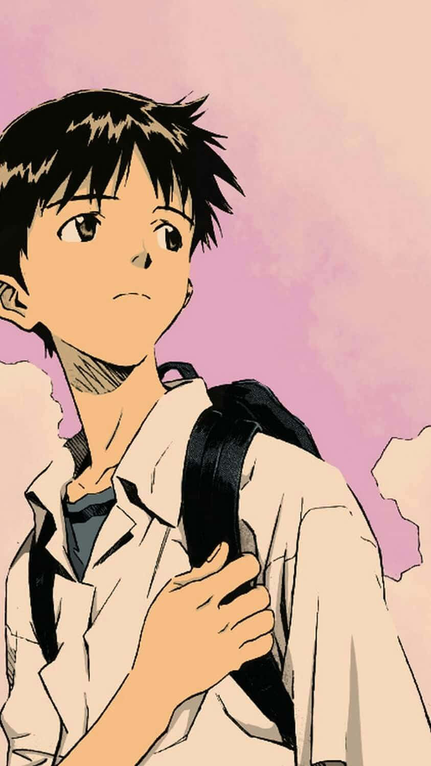 A Reflective Shinji Ikari In Neon Genesis Evangelion Wallpaper