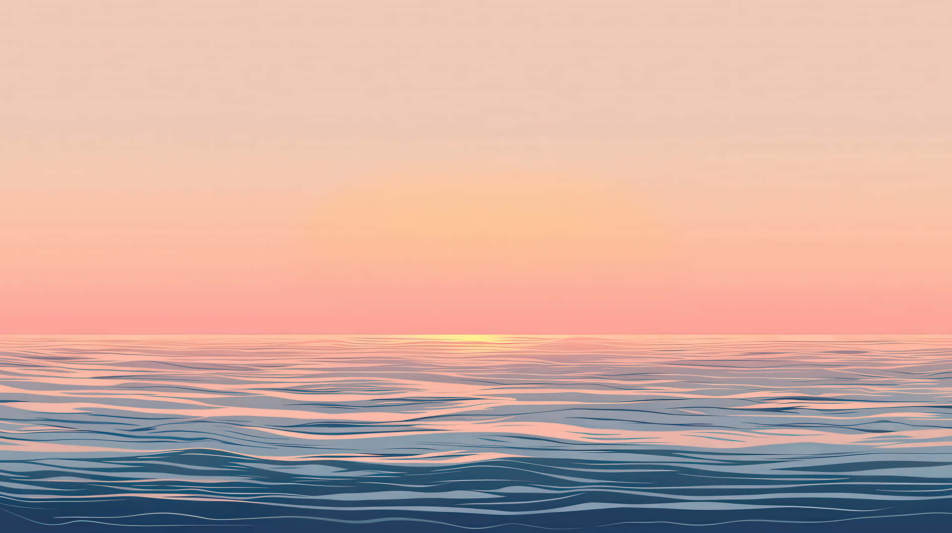 A Serene Digital Illustration Of An Ocean Horizon With Gentle Waves And A Pastel-colored Sunset Wallpaper