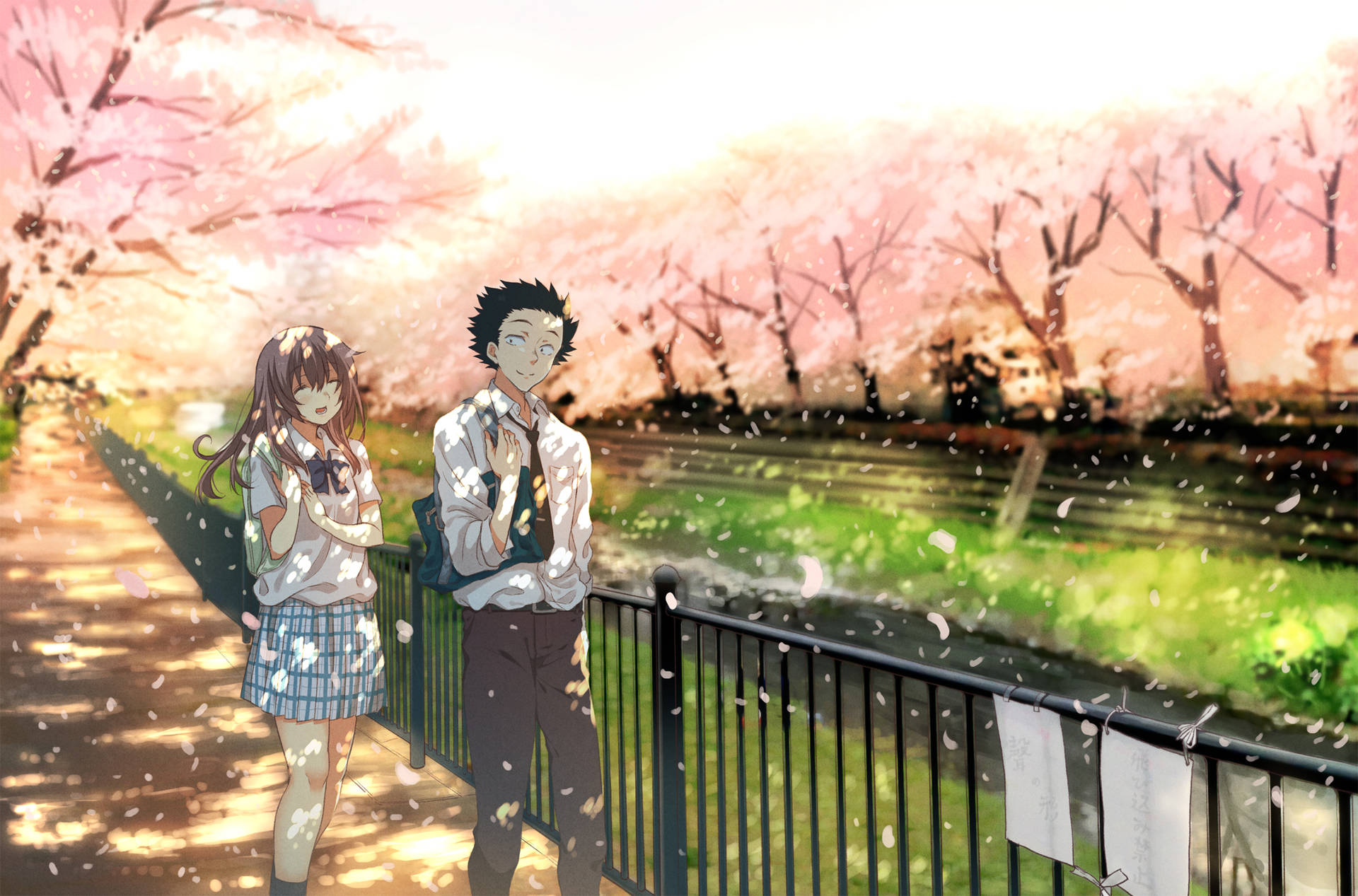 A Silent Voice Couple At Creek Wallpaper