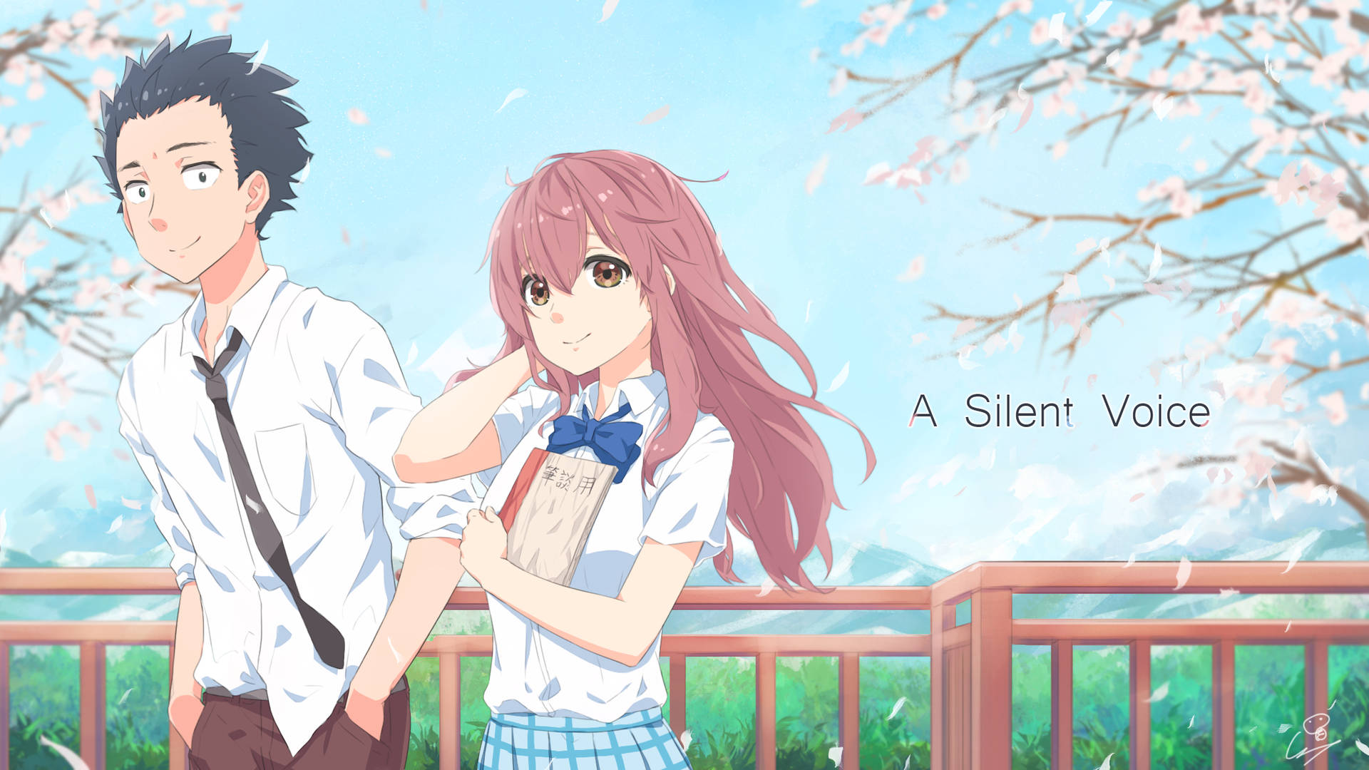 A Silent Voice Couple At Spring Background