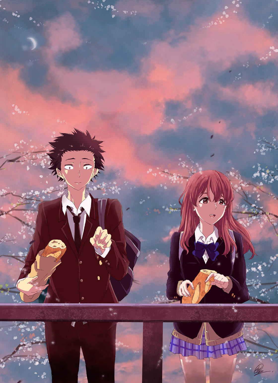 A Silent Voice Couple Red Evening Background