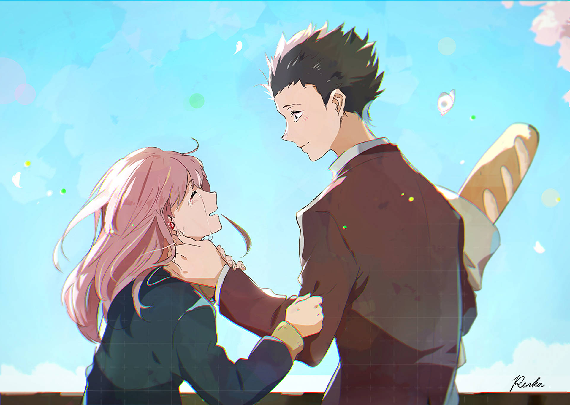 An Emotional Moment Between Two Friends From The Anime A Silent Voice Wallpaper