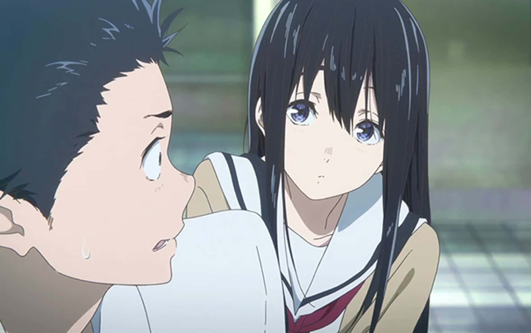 An intense dramatic moment from A Silent Voice