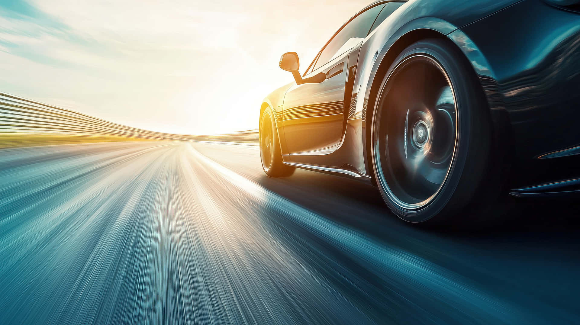 A Sleek Black Sports Car Accelerates On A Highway, Capturing Motion Blur And Speed With Sunlight Wallpaper