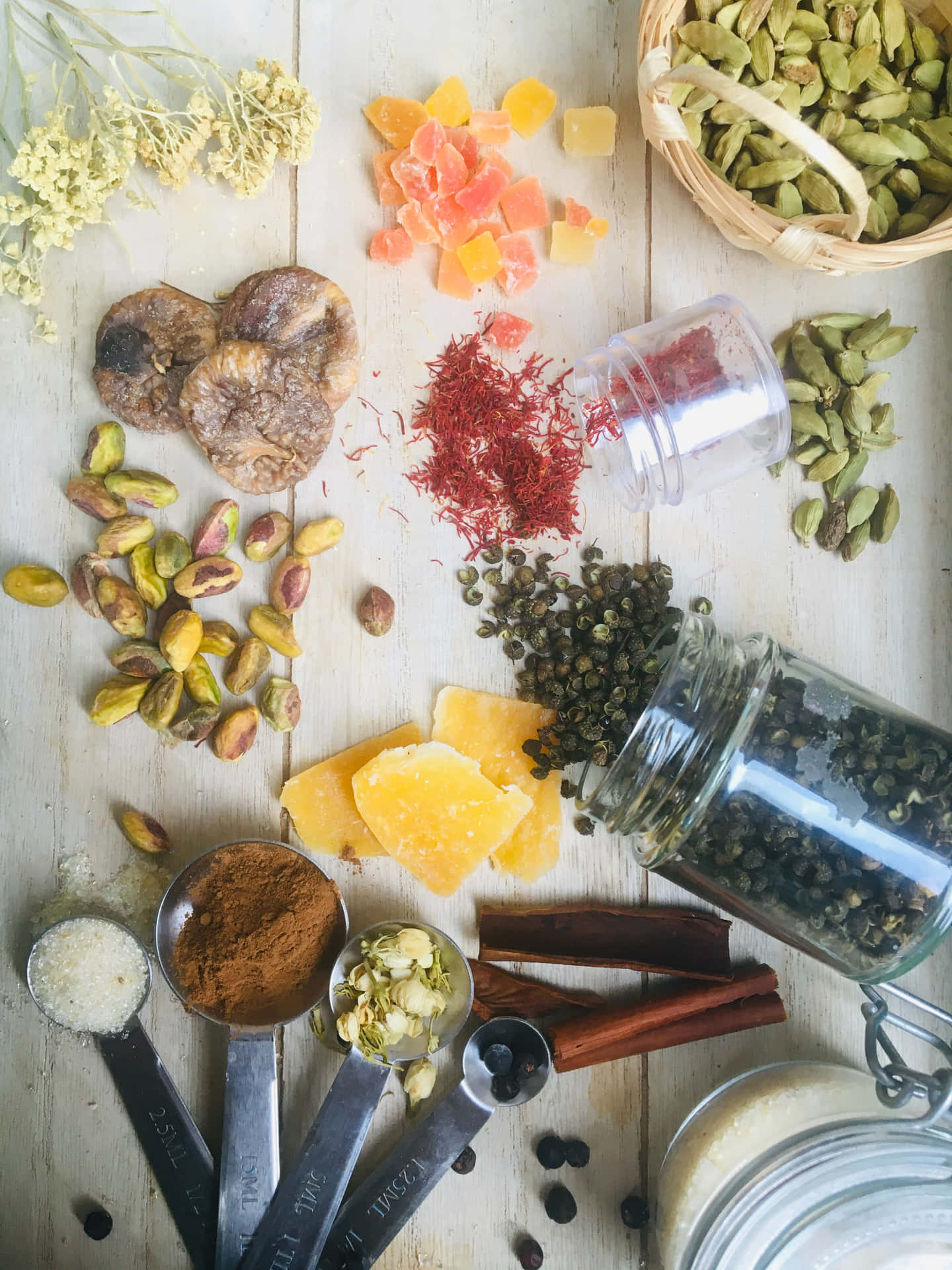 A Splendid Array Of Premium Spices. This Striking Image Offers A Visual Feast Of Exotic Seasonings Meant To Ignite Culinary Imagination.