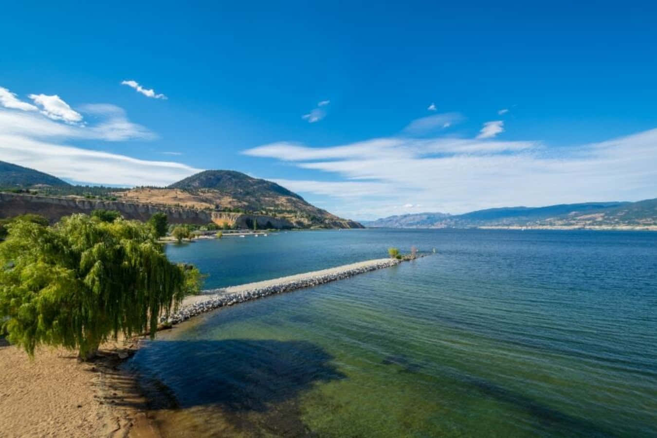 A Stunning Aerial View Of Kelowna City By The Lake Wallpaper