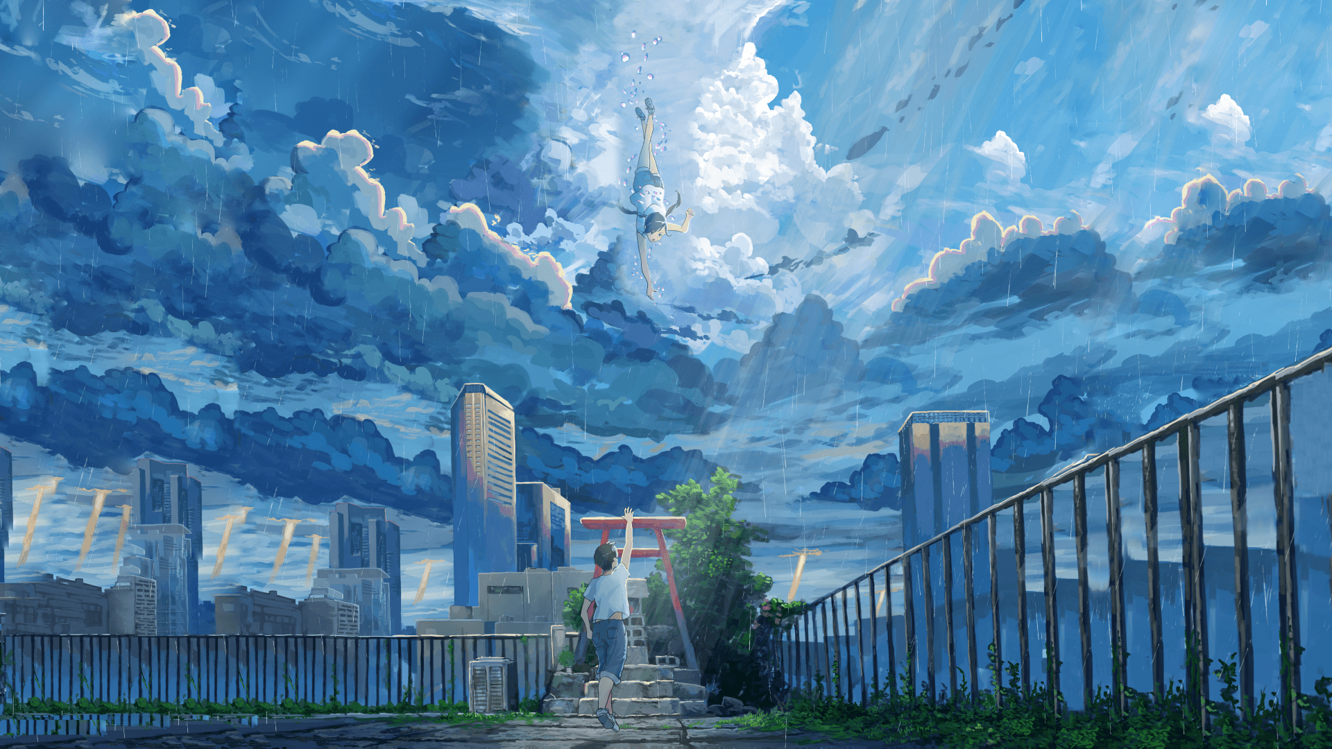 A Stylized Anime Cityscape At Dusk By Makoto Shinkai